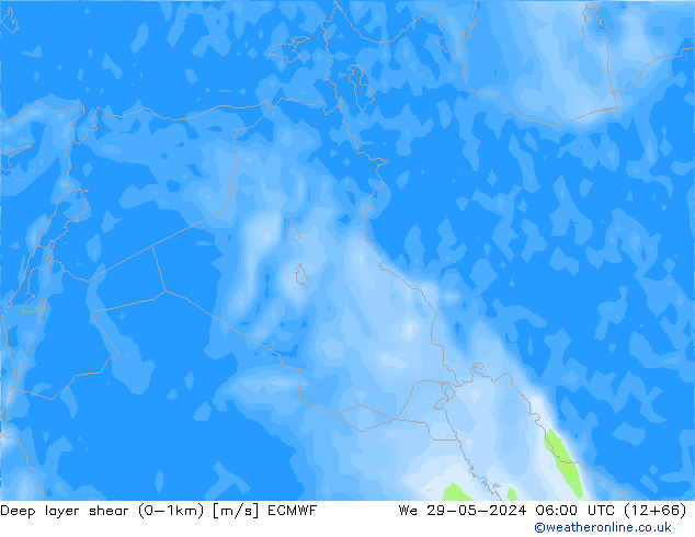 Deep layer shear (0-1km) ECMWF wo 29.05.2024 06 UTC