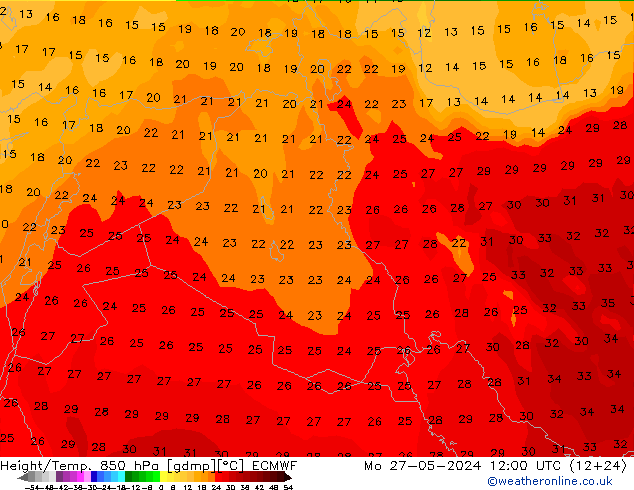 Z500/Rain (+SLP)/Z850 ECMWF pon. 27.05.2024 12 UTC