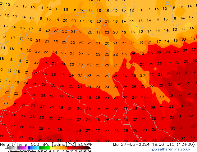 Z500/Rain (+SLP)/Z850 ECMWF lun 27.05.2024 18 UTC