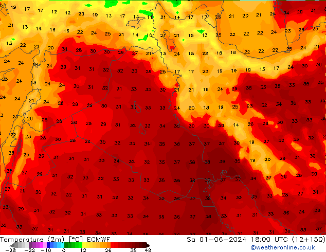 Temperaturkarte (2m) ECMWF Sa 01.06.2024 18 UTC