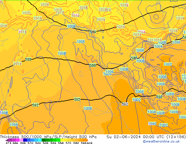 Thck 500-1000гПа ECMWF Вс 02.06.2024 00 UTC