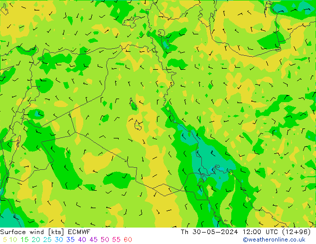 Vento 10 m ECMWF Qui 30.05.2024 12 UTC