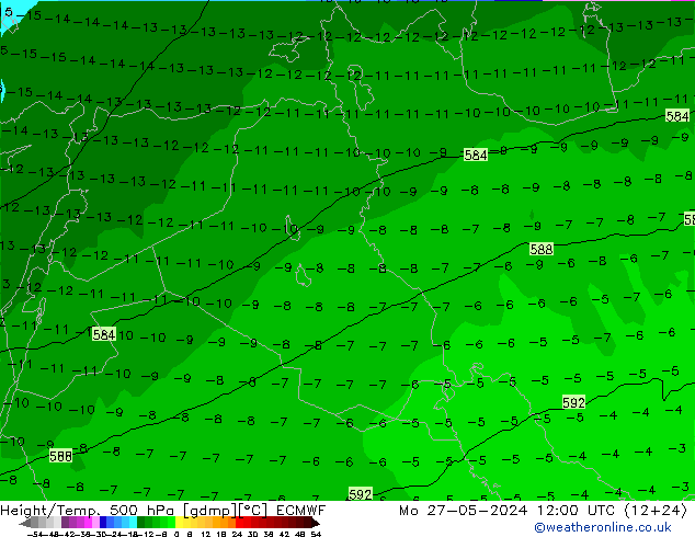 Z500/Rain (+SLP)/Z850 ECMWF pon. 27.05.2024 12 UTC