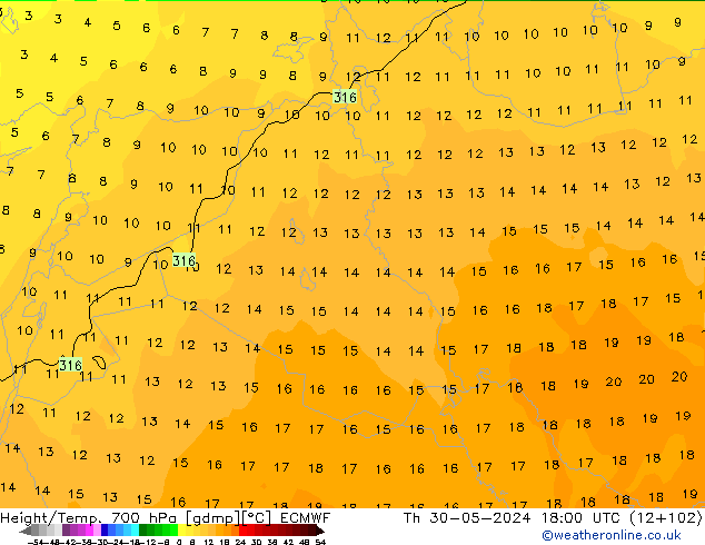 Yükseklik/Sıc. 700 hPa ECMWF Per 30.05.2024 18 UTC