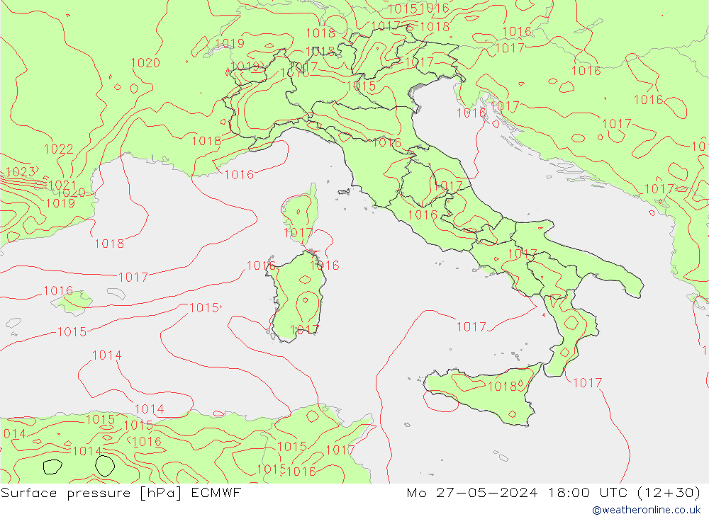 Surface pressure ECMWF Mo 27.05.2024 18 UTC