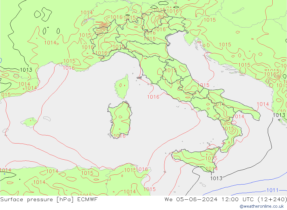 Pressione al suolo ECMWF mer 05.06.2024 12 UTC