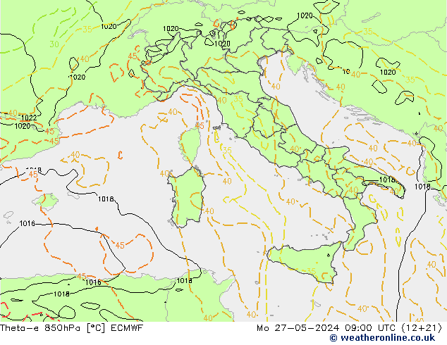 Theta-e 850hPa ECMWF  27.05.2024 09 UTC