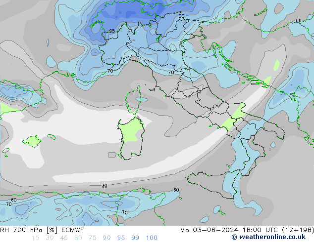 RH 700 hPa ECMWF Mo 03.06.2024 18 UTC