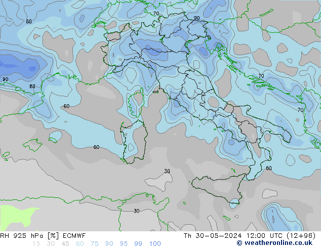 925 hPa Nispi Nem ECMWF Per 30.05.2024 12 UTC