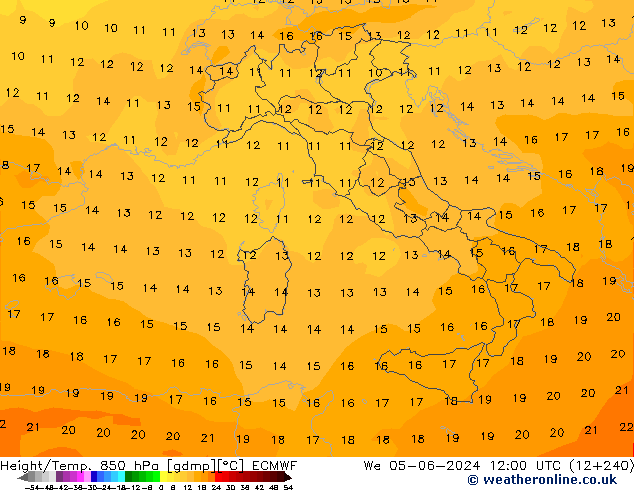 Géop./Temp. 850 hPa ECMWF mer 05.06.2024 12 UTC