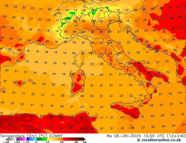 Temperature (2m) ECMWF We 05.06.2024 12 UTC