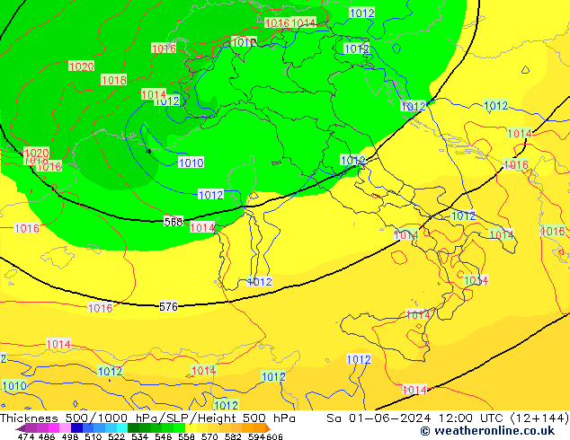 Thck 500-1000hPa ECMWF sam 01.06.2024 12 UTC