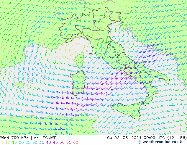 Wind 700 hPa ECMWF zo 02.06.2024 00 UTC