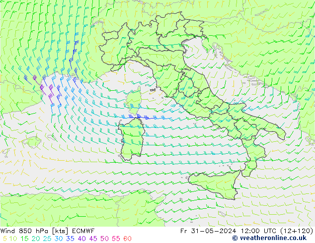 ветер 850 гПа ECMWF пт 31.05.2024 12 UTC