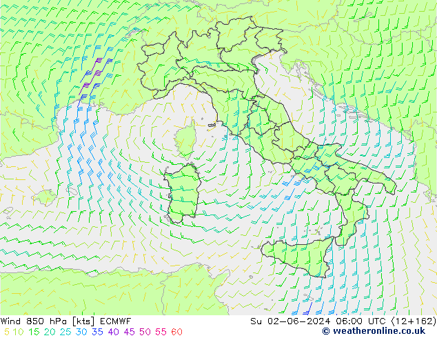 Viento 850 hPa ECMWF dom 02.06.2024 06 UTC