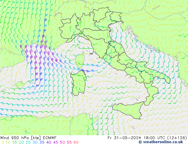 Vento 950 hPa ECMWF Sex 31.05.2024 18 UTC