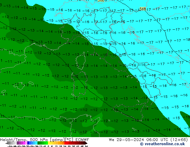 Z500/Yağmur (+YB)/Z850 ECMWF Çar 29.05.2024 06 UTC