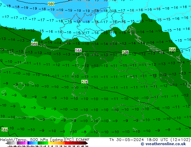 Z500/Rain (+SLP)/Z850 ECMWF Čt 30.05.2024 18 UTC