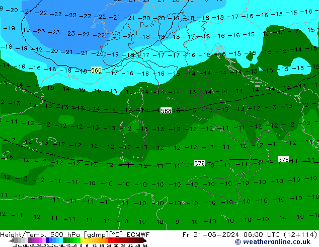 Z500/Regen(+SLP)/Z850 ECMWF vr 31.05.2024 06 UTC