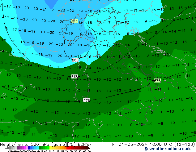 Geop./Temp. 500 hPa ECMWF vie 31.05.2024 18 UTC