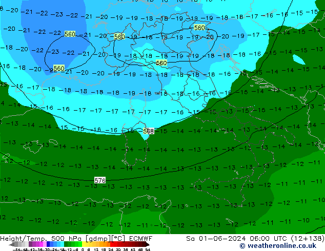 Z500/Rain (+SLP)/Z850 ECMWF sam 01.06.2024 06 UTC