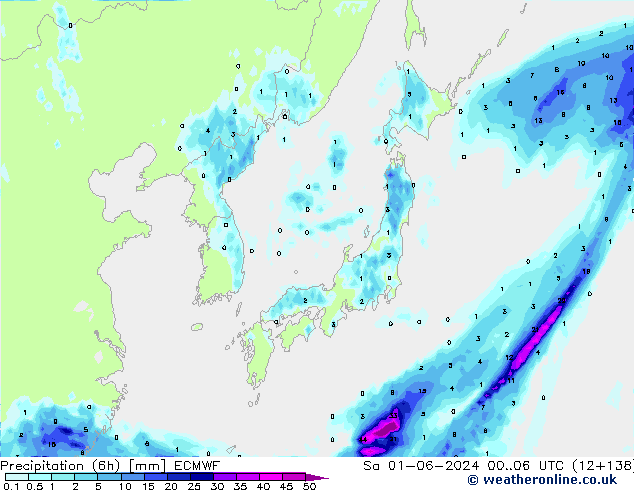 Precipitación (6h) ECMWF sáb 01.06.2024 06 UTC