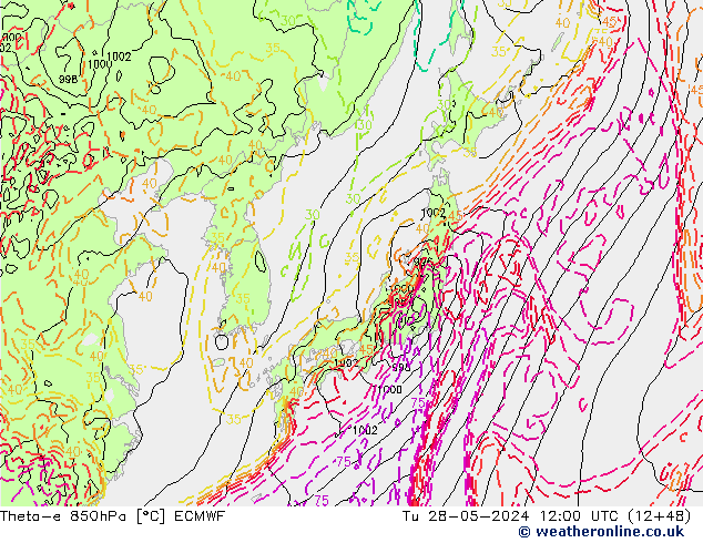 Theta-e 850hPa ECMWF  28.05.2024 12 UTC