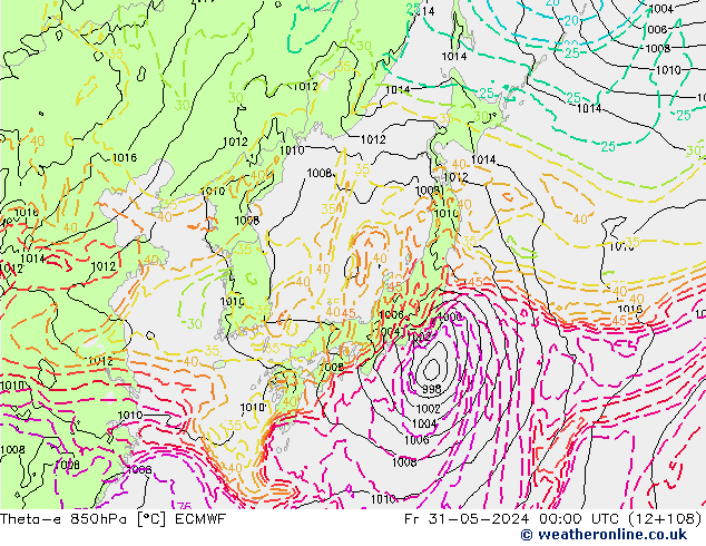 Theta-e 850hPa ECMWF Sex 31.05.2024 00 UTC