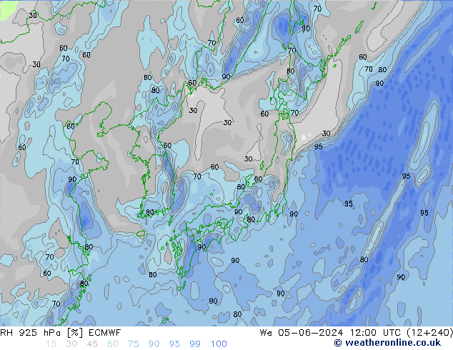 RH 925 hPa ECMWF Mi 05.06.2024 12 UTC