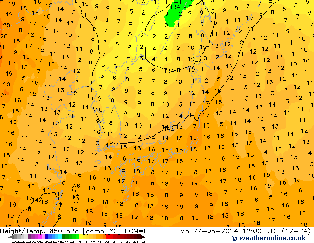 Z500/Rain (+SLP)/Z850 ECMWF пн 27.05.2024 12 UTC