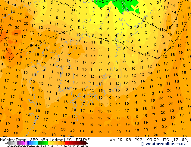 Height/Temp. 850 hPa ECMWF St 29.05.2024 09 UTC