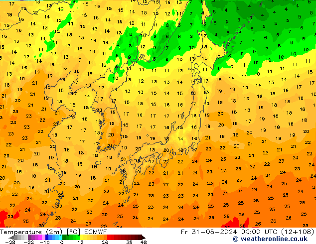 карта температуры ECMWF пт 31.05.2024 00 UTC