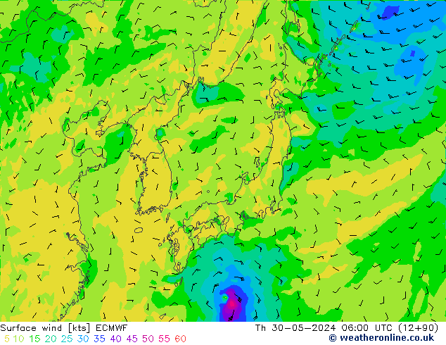 Surface wind ECMWF Th 30.05.2024 06 UTC