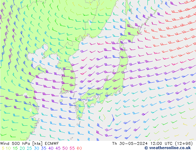 ветер 500 гПа ECMWF чт 30.05.2024 12 UTC