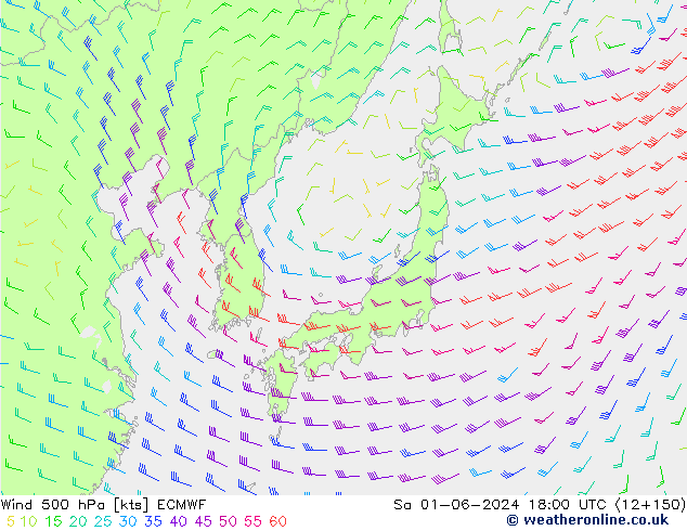 wiatr 500 hPa ECMWF so. 01.06.2024 18 UTC