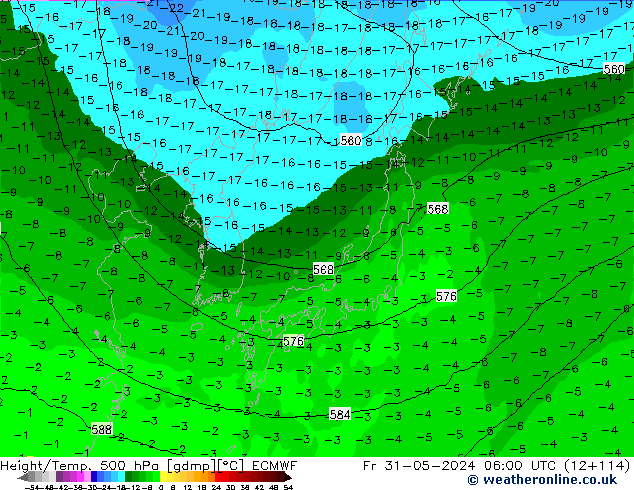 Height/Temp. 500 hPa ECMWF ven 31.05.2024 06 UTC