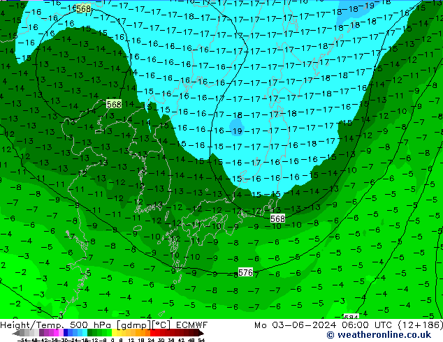 Hoogte/Temp. 500 hPa ECMWF ma 03.06.2024 06 UTC