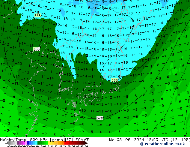 Z500/Rain (+SLP)/Z850 ECMWF lun 03.06.2024 18 UTC