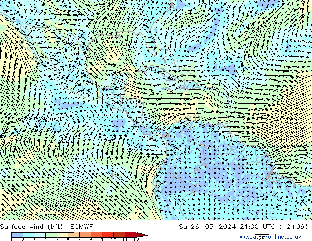 Wind 10 m (bft) ECMWF zo 26.05.2024 21 UTC