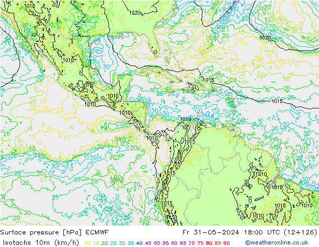 Isotachs (kph) ECMWF Sex 31.05.2024 18 UTC