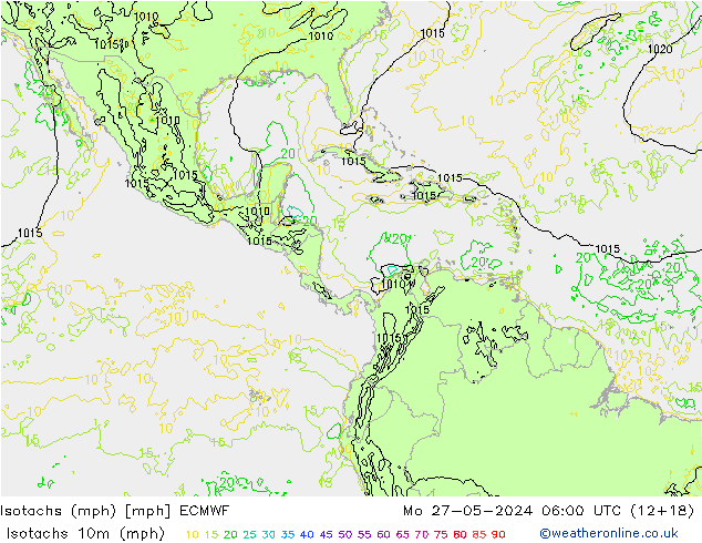 Isotachs (mph) ECMWF пн 27.05.2024 06 UTC