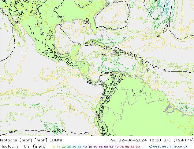 Isotachs (mph) ECMWF Вс 02.06.2024 18 UTC