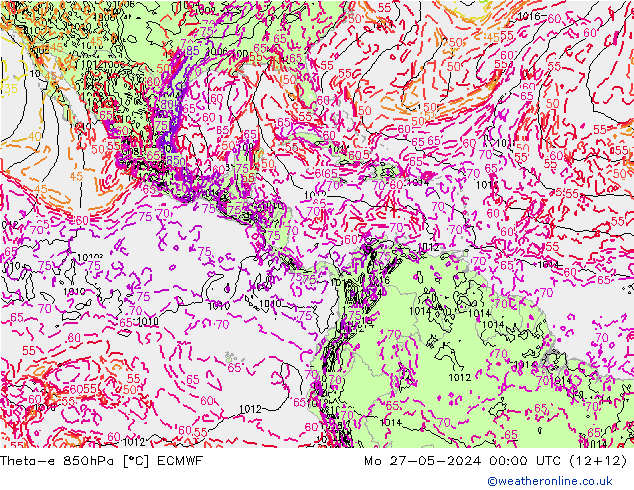 Theta-e 850hPa ECMWF Mo 27.05.2024 00 UTC