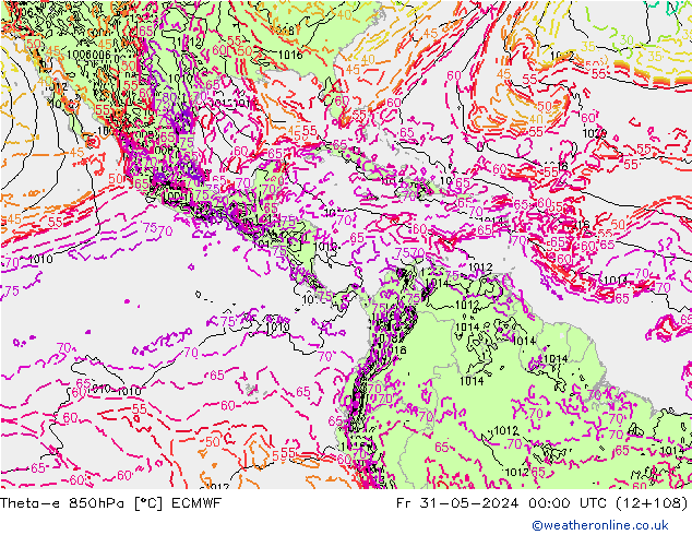 Theta-e 850hPa ECMWF Sex 31.05.2024 00 UTC