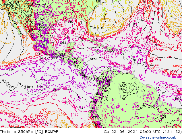 Theta-e 850гПа ECMWF Вс 02.06.2024 06 UTC