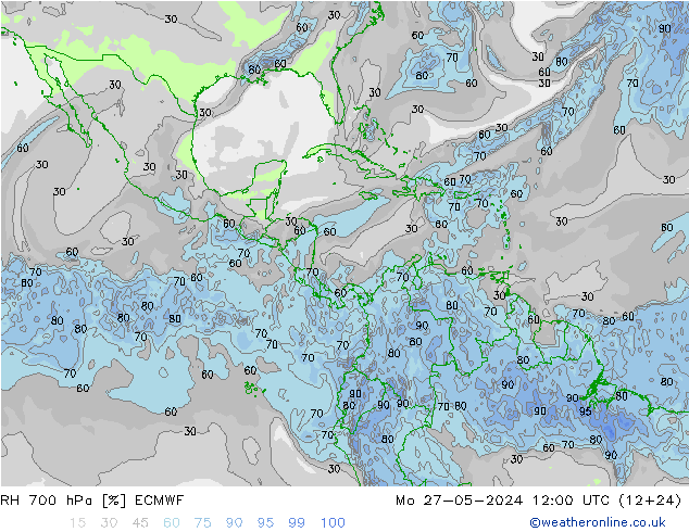 RH 700 hPa ECMWF lun 27.05.2024 12 UTC