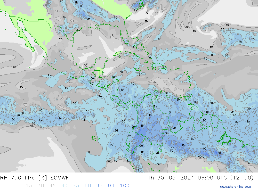RV 700 hPa ECMWF do 30.05.2024 06 UTC
