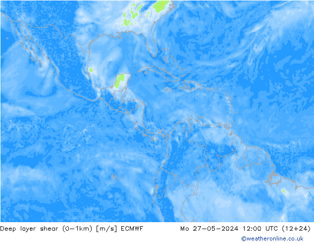 Deep layer shear (0-1km) ECMWF lun 27.05.2024 12 UTC