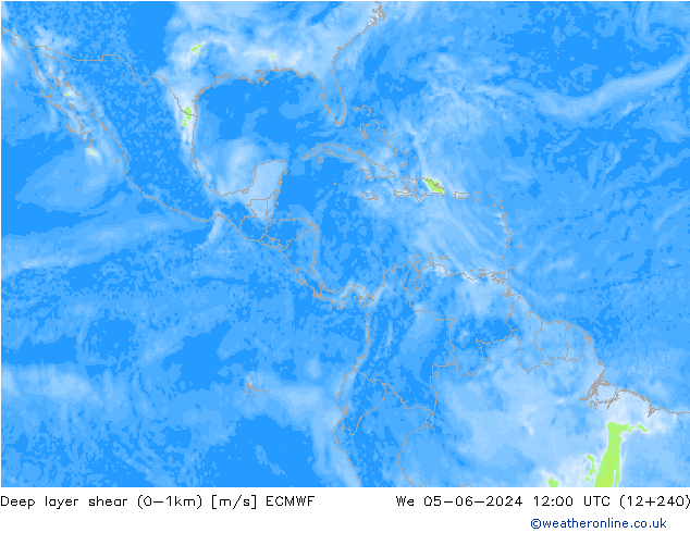 Deep layer shear (0-1km) ECMWF wo 05.06.2024 12 UTC