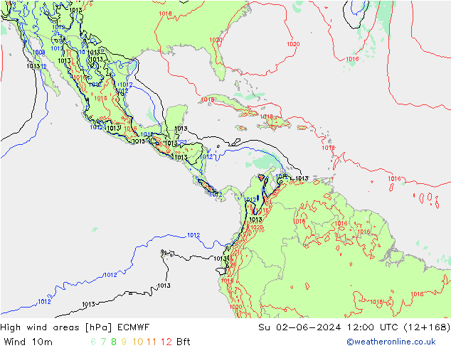 High wind areas ECMWF Вс 02.06.2024 12 UTC